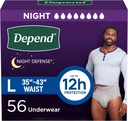 Depend Night Defense Couches Adultes, Incontinence Sous-vêtements pour Hommes, Jetable, Nuitée, Grande, Grise, 56 Compte (4 Packs de 14), Emballage May Vary