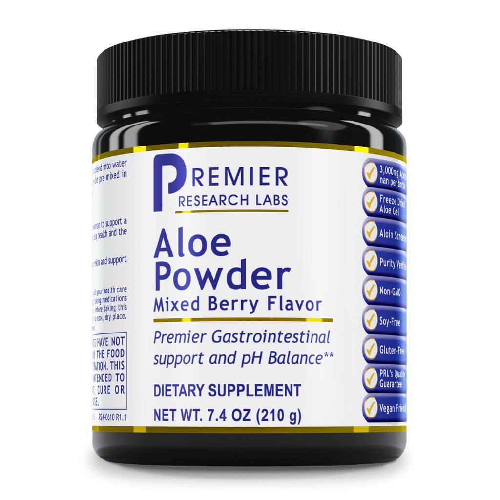 Premier laboratoire de recherche Poudre d'aloe - poudre d'aloe vera, mélange de boisson d'aloe vera pour la peau et la digestion, extrait de feuille d'aloe barbadensis en poudre avec Acemannan, séché au gel - Berry mélangé, 7,4 Oz (30 portions)