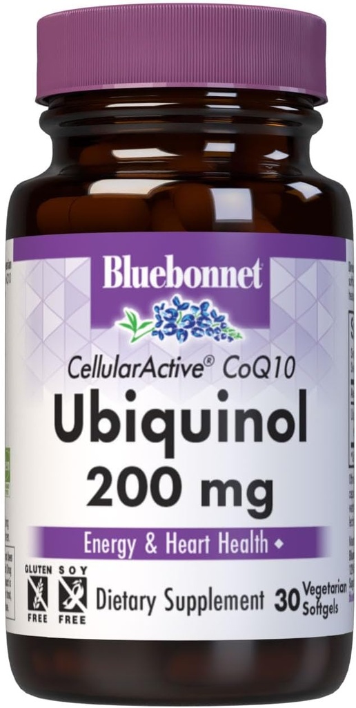 Bluebonnet Nutrition Active CoQ10 Ubiquinol 200mg Softgels végétariens, santé cardiaque et cellulaire de Kaneka, non OGM, sans gluten, sans soja et sans lait, blanc, 30