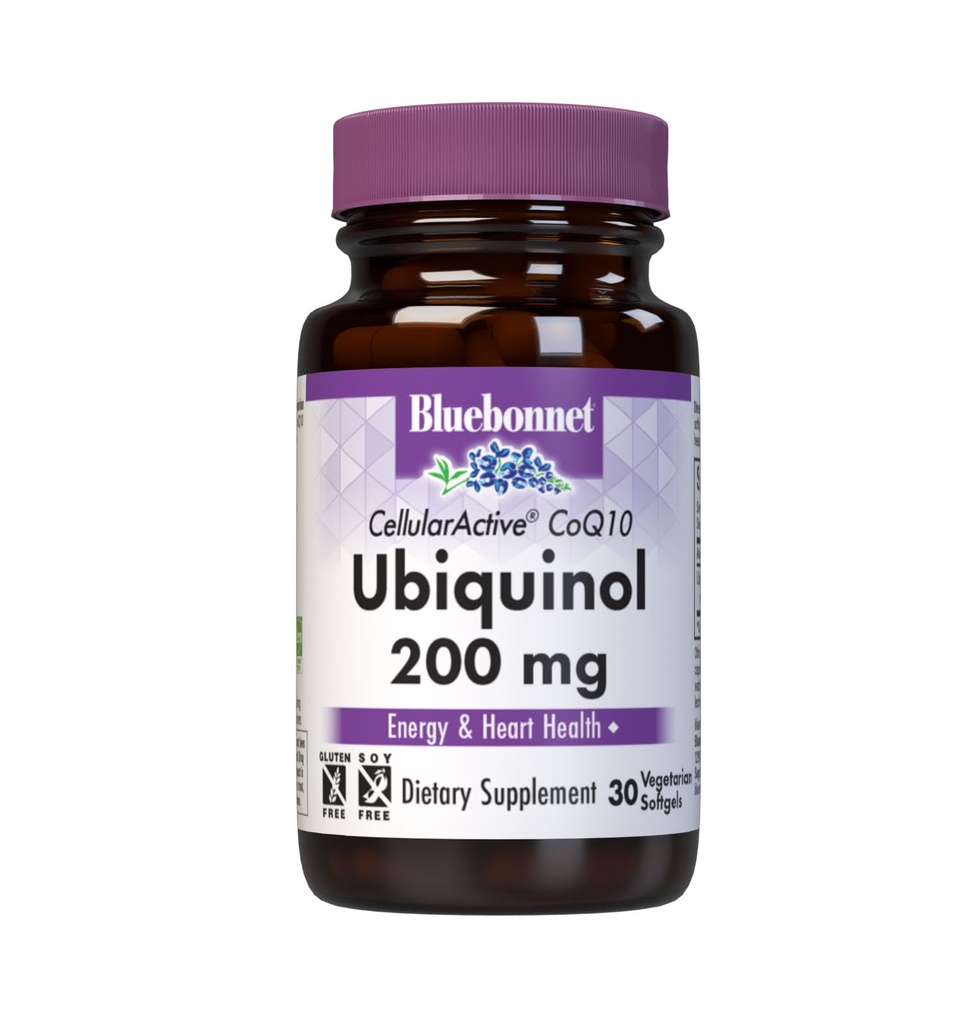 Bluebonnet Nutrition Active CoQ10 Ubiquinol 200mg Softgels végétariens, santé cardiaque et cellulaire de Kaneka, non OGM, sans gluten, sans soja et sans lait, blanc, 30