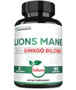 Lions Mane avec supplément Ginkgo Biloba - 60 Capsules - Extra Strength for Reposful Mind, Brain Health, Immune System & Focus - Sans gluten, sans OGM