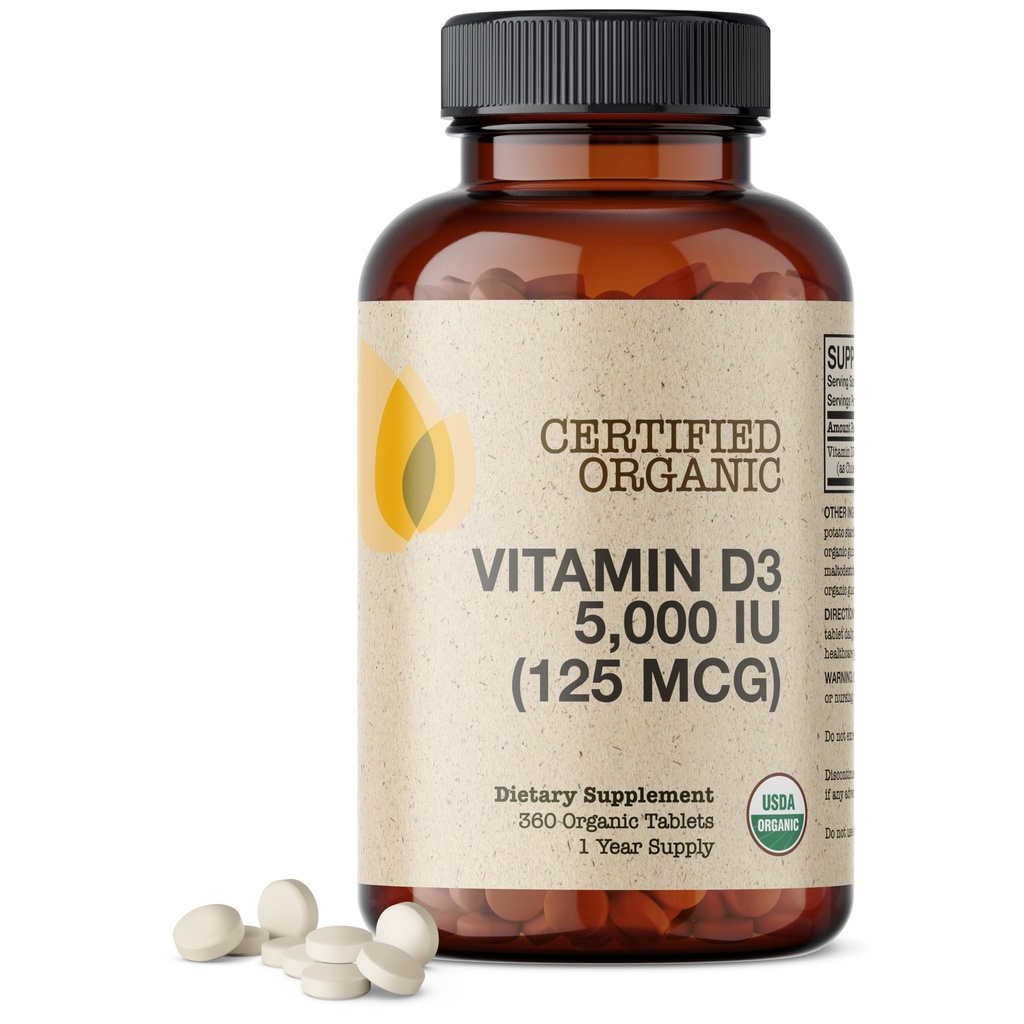 Futurebiotics Vitamine D3 5 000 UI (125 MCG), supplément de vitamine D biologique certifié USDA, 360 comprimés