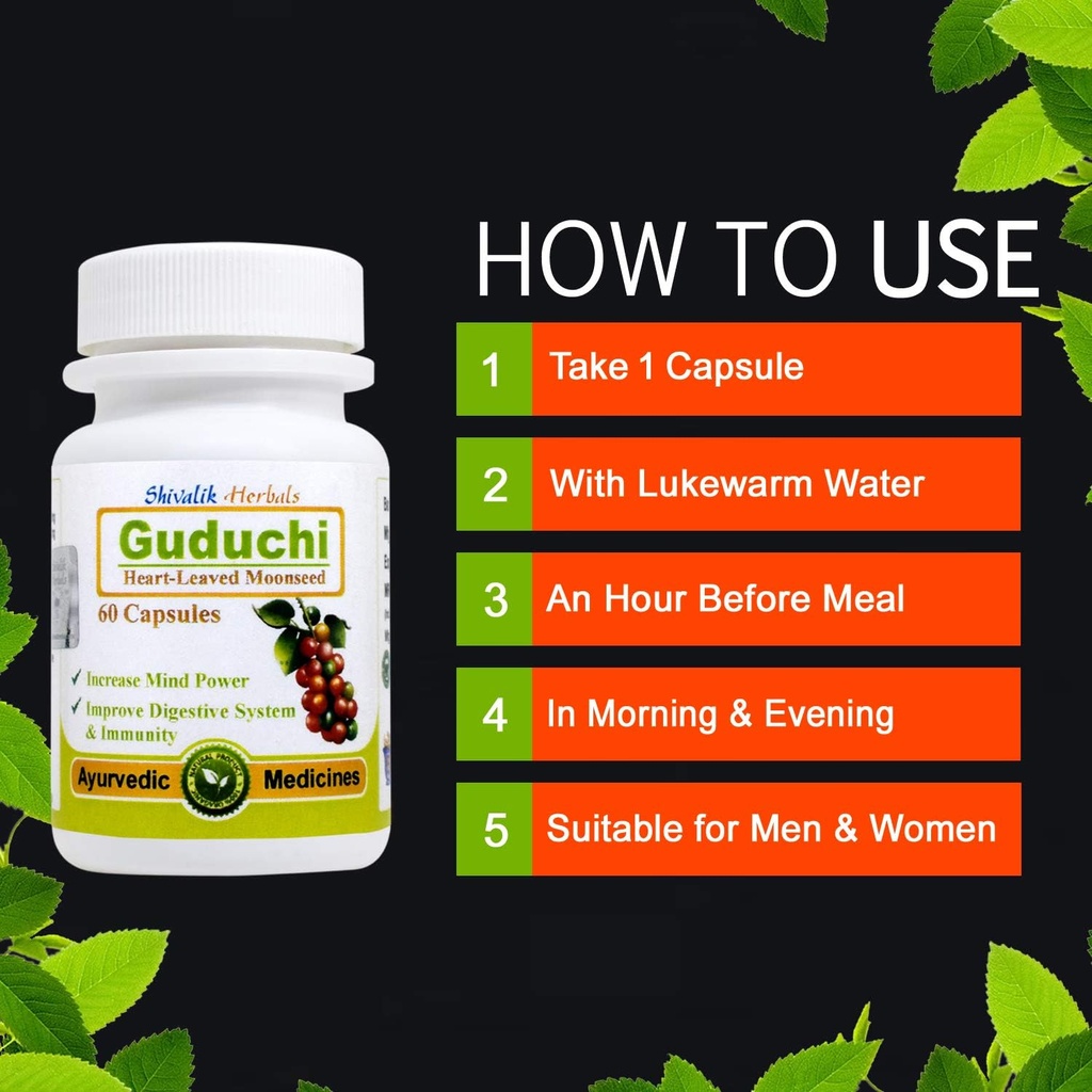 Guduchi- Tinospora cordifolia 120 Capsules Emballage en bouteille