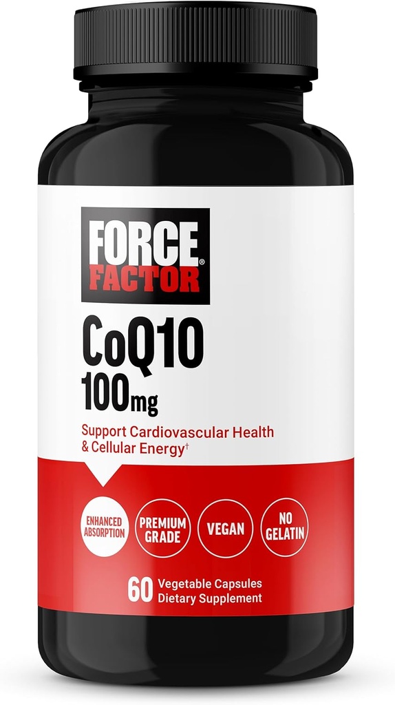 FACTEUR DE FORCE CoQ10 100mg, Coenzyme Q10 Supplément santé cardiaque avec absorption accrue, Coq de qualité supérieure 10, végétalien, sans produits laitiers, sans gluten et sans OGM, 60 capsules végétales