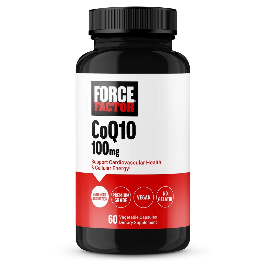 Facteur de force CoQ10 100mg, Coenzyme Q10 Supplément santé cardiaque avec absorption accrue, Coq de qualité supérieure 10, végétalien, sans produits laitiers, sans gluten et sans OGM, 60 capsules végétales