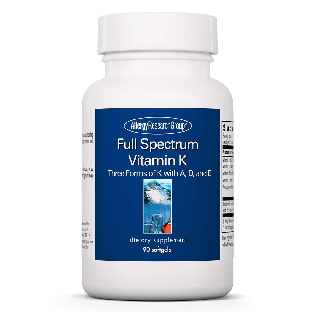 Groupe de recherche sur les allergies Vitamine K - Supplément de vitamine K1 et K2, complexe de vitamine K, MK-4, MK-7, vitamine D3, vitamine A - 90 Nombre
