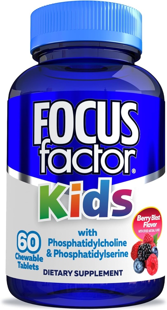 Facteur de concentration Enfants Vitamines à croquer quotidiennes complètes : Multivitamines et nutriments Neuro (fonction de drainage) avec/vitamine B12, C, D3-60 Compte