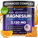 Glycinat de magnésium 2150MG Gommies pour les femmes et les hommes, Glycinat de magnésium haute absorption, Citrate, Gommies de malate pour les adultes et les enfants, Soutien au sommeil, Sans sucre, Vegan, 60 Chews, Orange