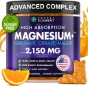 Magnesium Glycinate 2150MG Gummies for Women and Men, High Absorption Magnesium Glycinate, Citrate, Malate Gummies for Adults & Kids, Sleep Support, Sugar Free, Vegan, 60 Chews, Orange