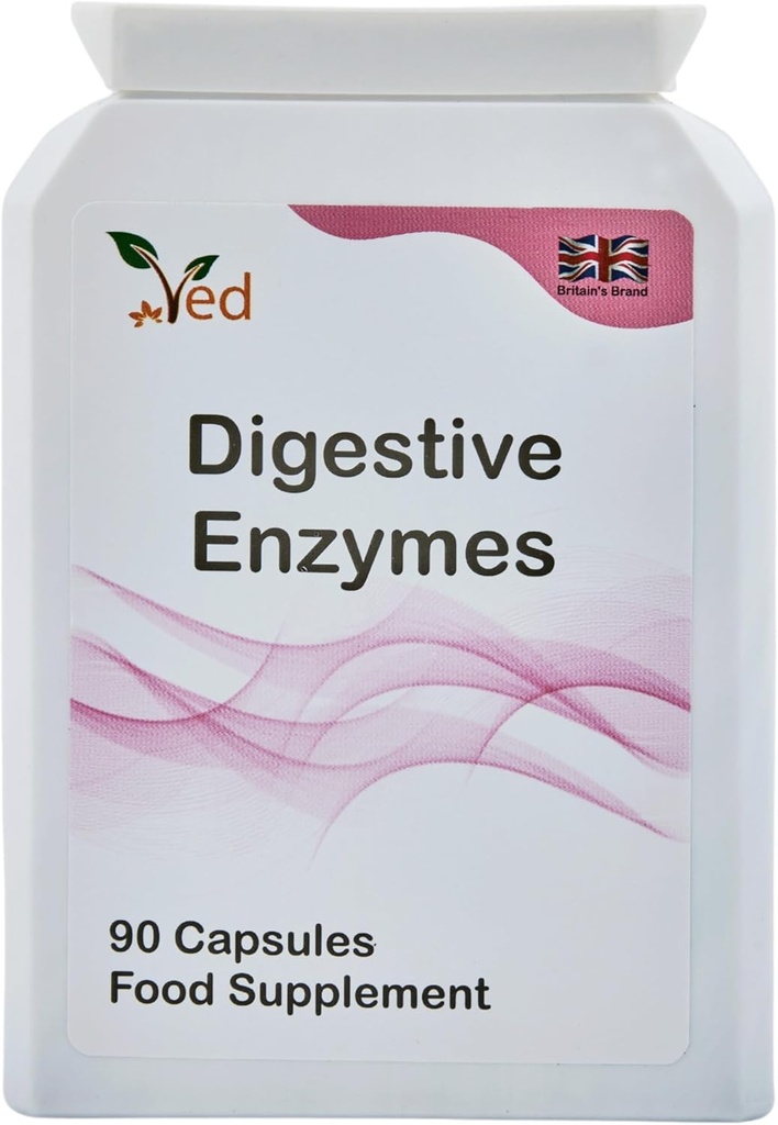 Enzymes digestifs Ved, complexe d'intolérance alimentaire globale, cible des intolérances multiples incluant le gluten, la lactose et la caséine, 90 capsules véganes(45 jours d'approvisionnement)