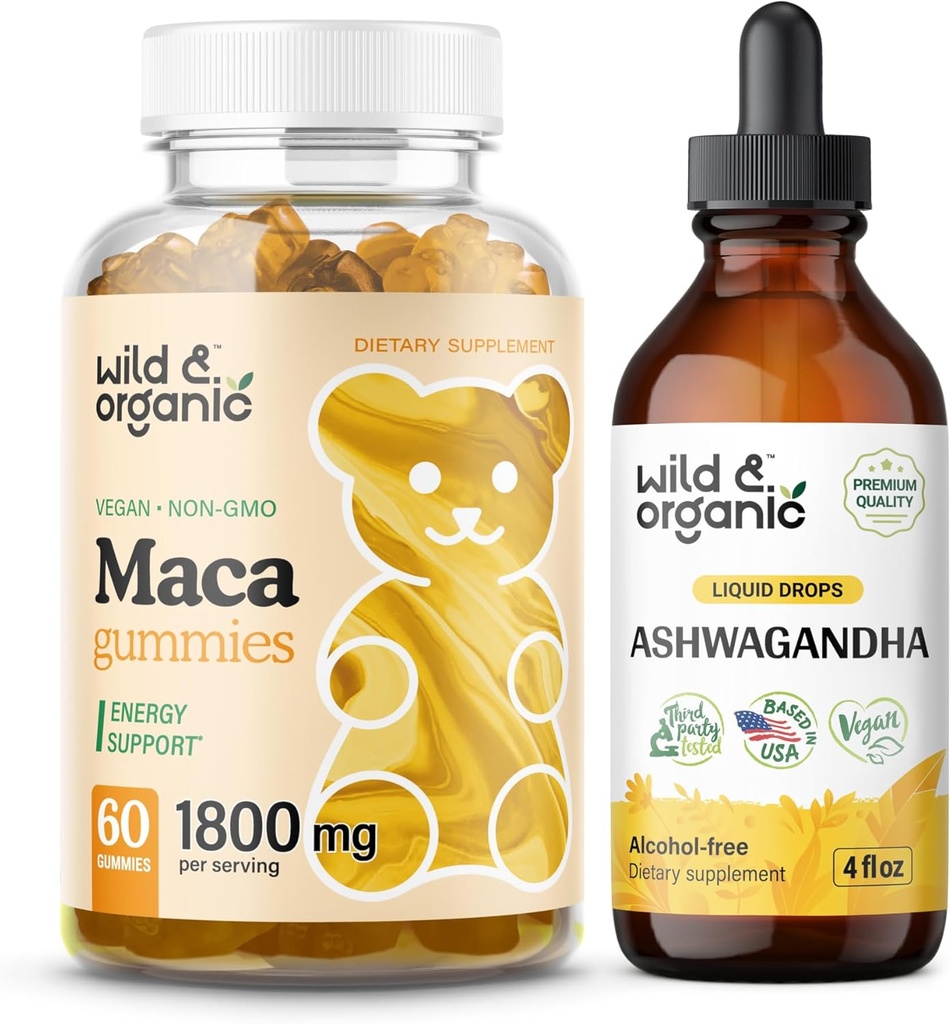 Gommies de racine de maca sauvage et biologique et ashwagandha Teinture 4 fl oz