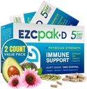 EZC Pak 5 jours Système immunitaire Booster avec Echinacea, Vitamine C, Zinc et Vitamine D - Supplément de soutien immunitaire bandelé pour les adultes - Supports Immunity, Easy Travel-Size Supplément Pack - (Pack de 2)