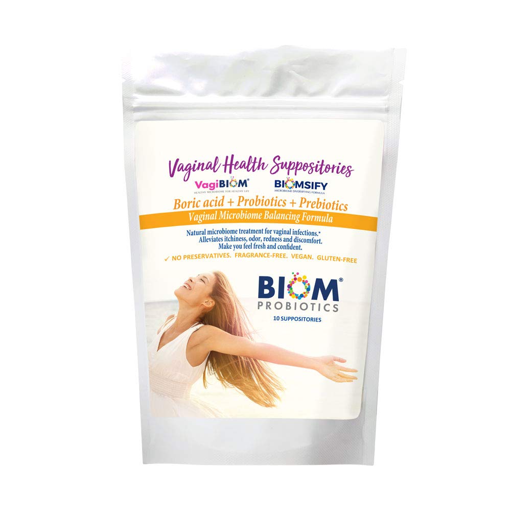 Biom Probiotiques Prébiotiques Acide borique Suppositoires . Probiotique de santé féminine pour les infections et le pH Essentiels VEGAN,PARABEN-FREE (10)