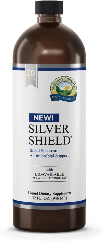 Nature's Sunshine Silver Shield Liquid, 32 Fl Oz | Colloidal Silver Liquid with Aqua Sol Technology Provides Immune Support and Protection
