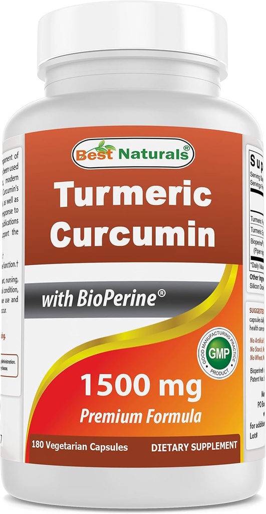 Meilleurs Curcumine Turmère Naturelles 1500mg/Servant avec Bioperine - 180 Capsules de Veggie