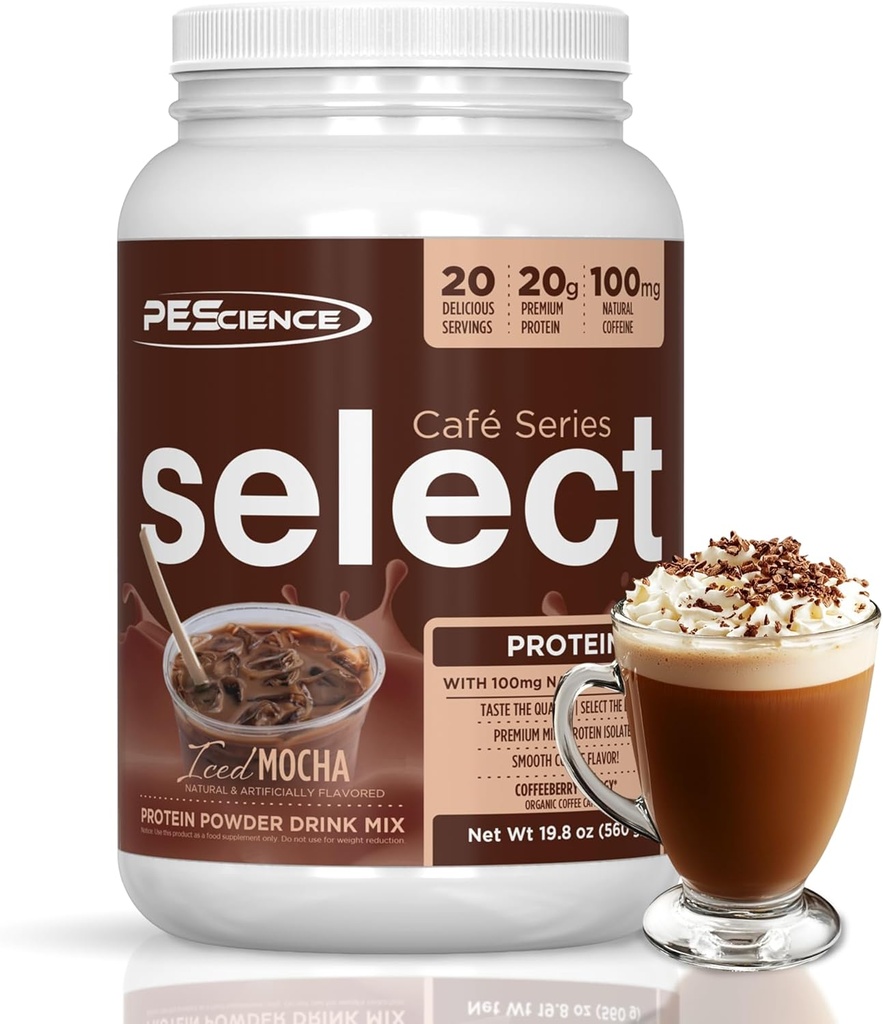 PEScience Select Café Protéines Poudre de café, Iced Mocha, 100mg Caféine, 20g Iced Protéines Poudre de café ou crème, 20 portions