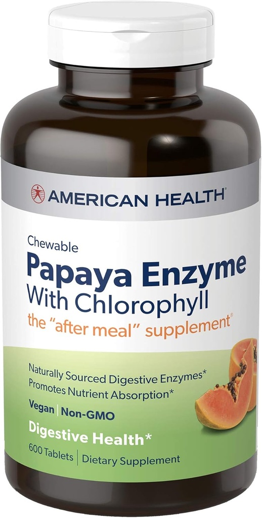 American Health Chewable Papaya Enzyme with Chlorophyll 600 Chwbls