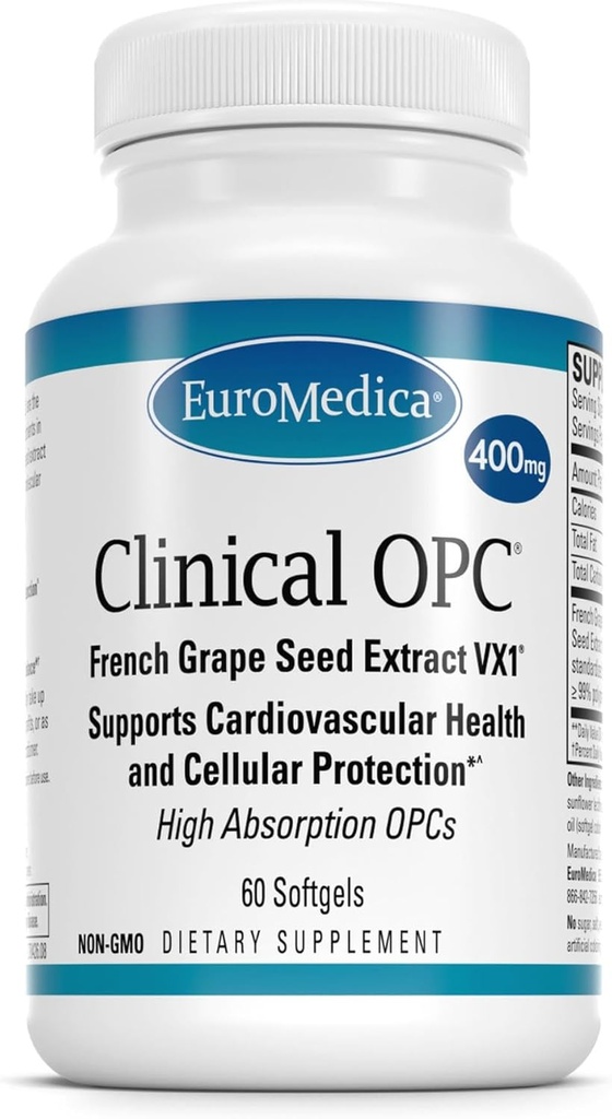 EuroMedica Clinical OPC - Supplément de soutien cardiovasculaire et focus - Supplément alimentaire avec extrait de graines de raisin et lécithine de tournesol - Supplément de soutien immunitaire Formule - 60 Softgels