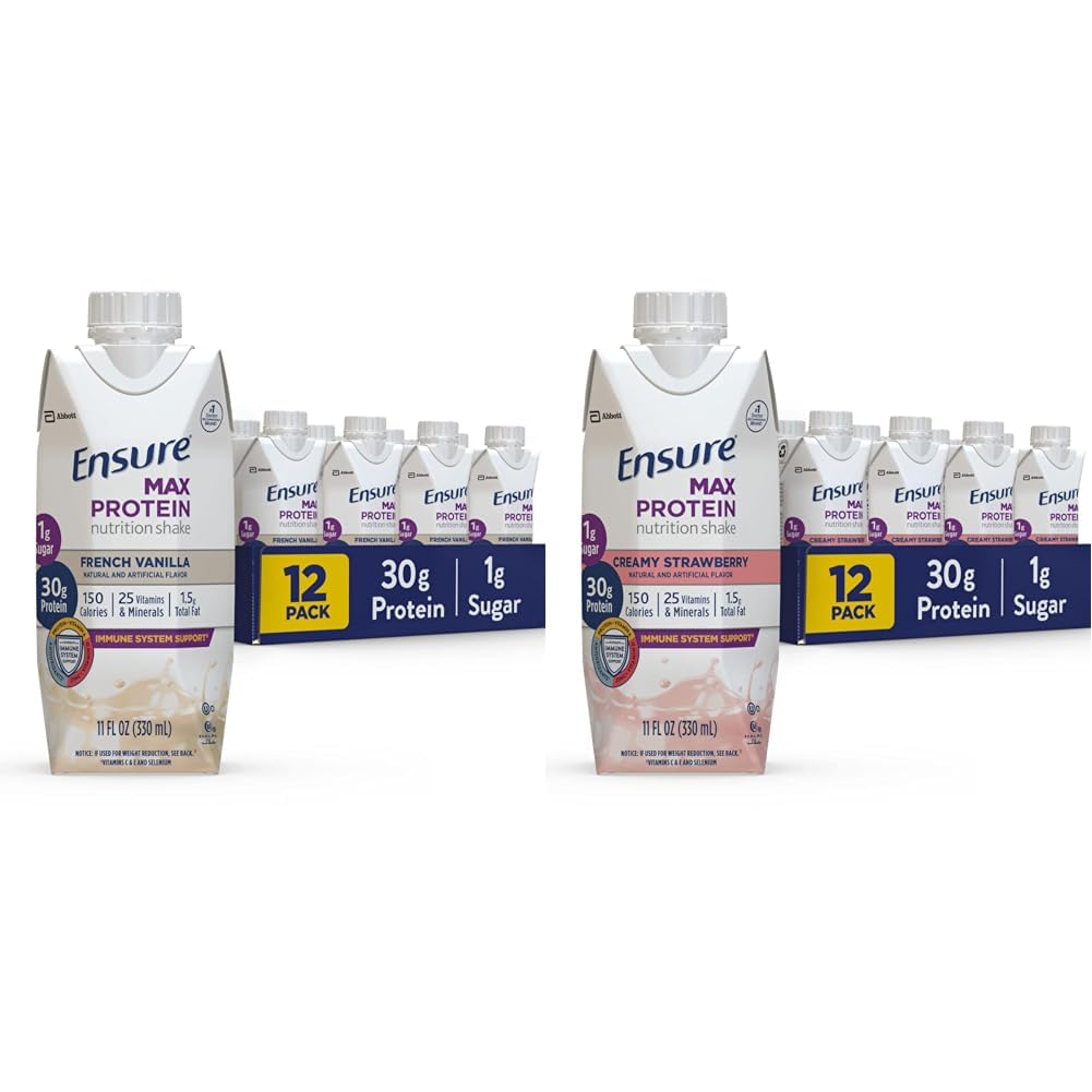 Préserver Max Protein Nutrition agiter avec 30g de protéines et Max Protein Nutrition agiter avec 30g de protéines, 1g de sucre, haute protéine agiter, fraise crémeuse, 11 fl oz, (paquet de 12)