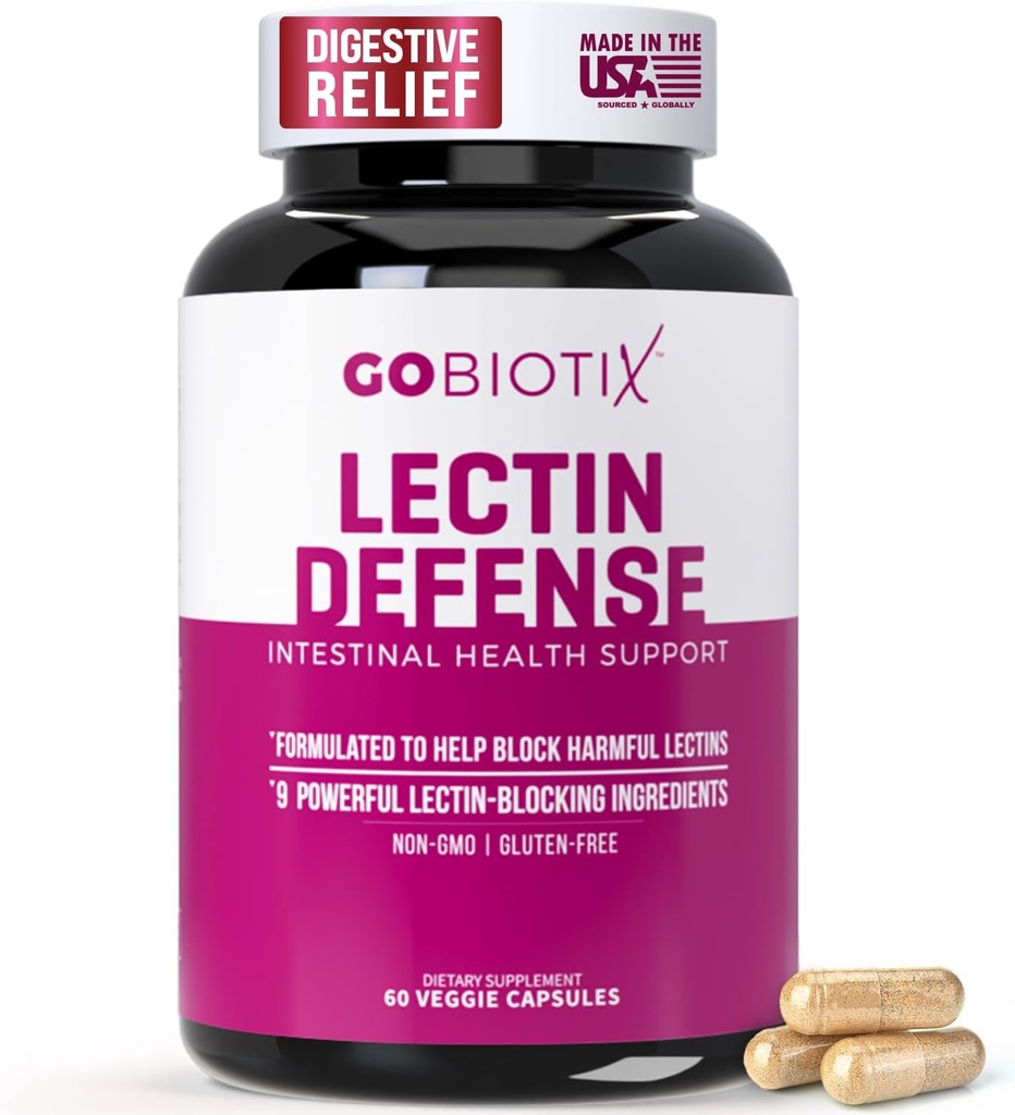 GOBIOTIX Lectine Defense - Supplément de bloqueur de lectine pour le museau avec MSM et enzymes digestives - Aides à la santé intestinale pour les femmes et les hommes - Non-OGM + Sans gluten - 60 Capsules (1)