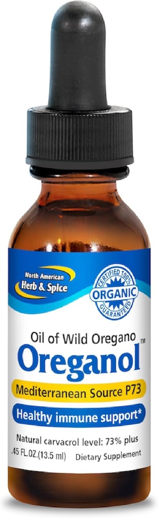 NORTH AMERICAN HERB & SPICE Oréganol - 0,45 fl. oz. - Huile d'origan biologique sauvage non transformée - Méditerranée Source P73 - Non-OGM - 194 portions