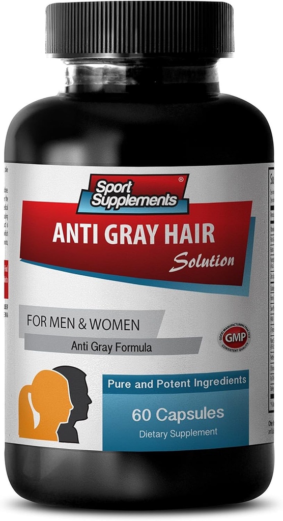 Éliminer Cheveux Gris - Anti Gris Cheveux Formule naturelle pour les hommes et les femmes - Supplément Biotin - Supplément Cheveux Gris Anti, Réverbération Cheveux Gris Herbal, Supplément Cheveux Gris Inversé, 1B 60 Caps