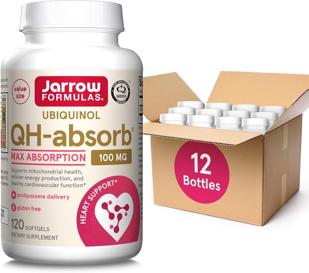 Formules de Jarrow QH-Absorb, 100 mg, complément alimentaire Ubiquinol pour une fonction cardiovasculaire saine, 120 softgels, 120 jours d'approvisionnement, 12 paquets