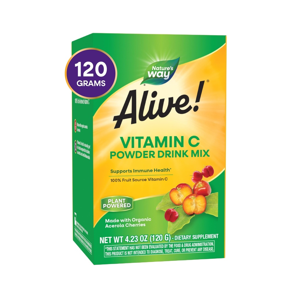 La nature est vivante ! Vitamine C Poudre de boisson Mélange d'acérola biologique, 4.23 oz.