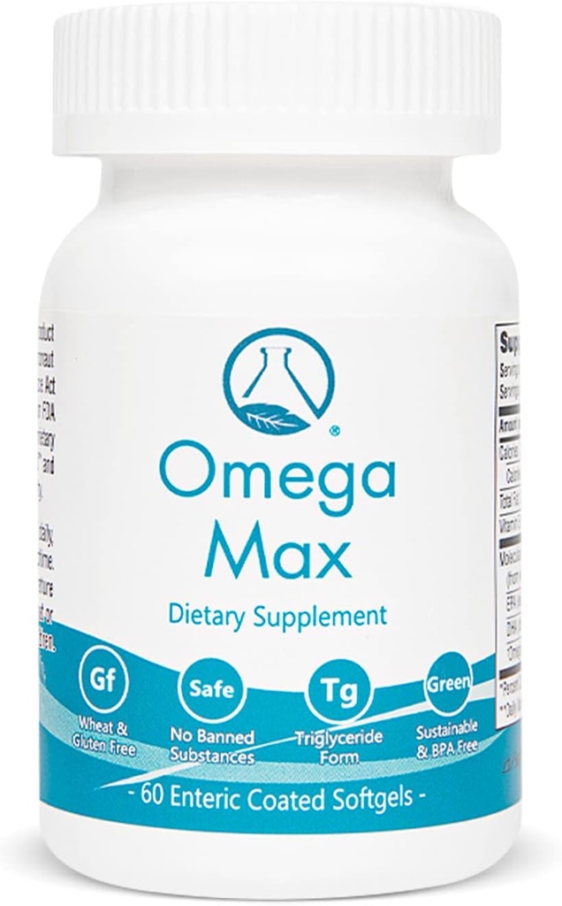 Omega Max - 60 Ct Enteric Coated, No Burp Fish Oil I Omega-3 EPA Supplément DHA I Coeur, Vision, Cerveau et Immeune Support, 2000mg/servage