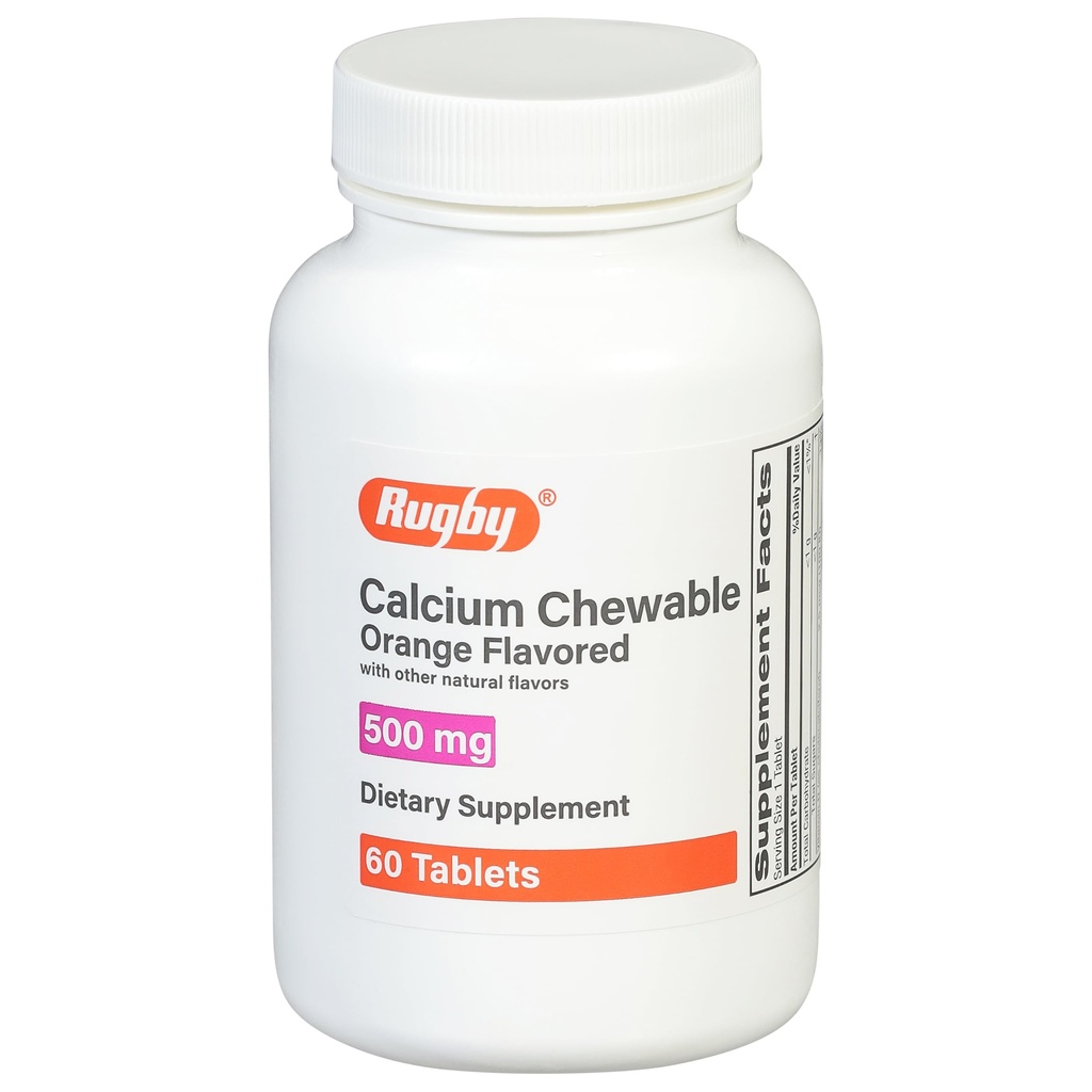 Rugby 500mg Calcium Comprimés à croquer - Supplément diététique - Aromatisé orange - 60 Nombre (1 paquet)