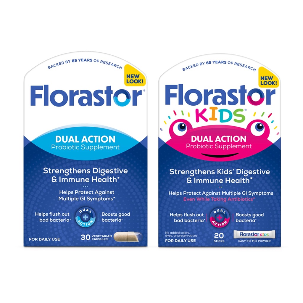 Famille Florastor Probiotique Bundle - 30 ct. Probiotique pour la santé digestive + immunitaire et 20 ct enfants Probiotique quotidien - bâtons de poudre non aromatisés - Boost Good Bactéria & Flush Out The Bad