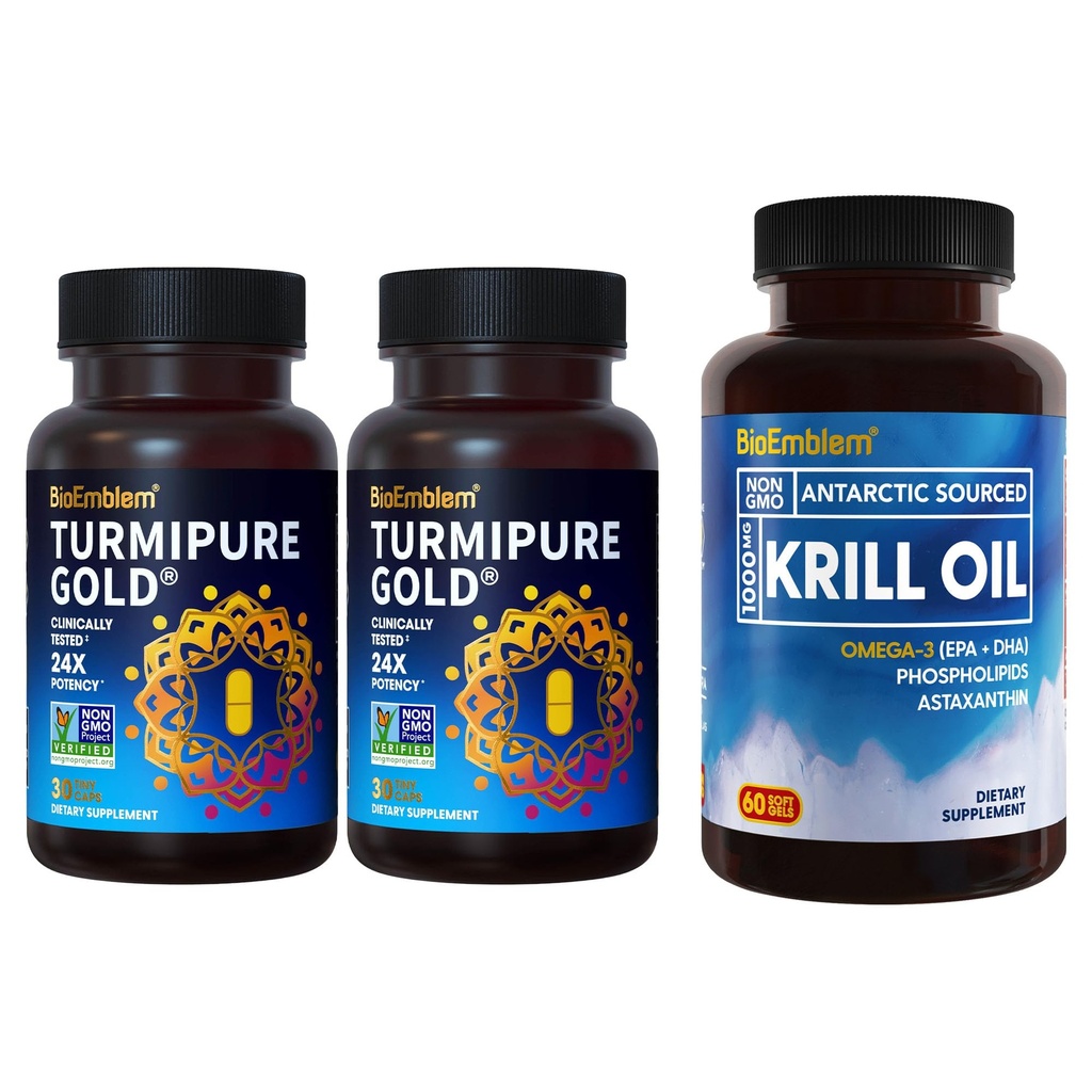 BioEmblem Turmeric Curcumin with Clinically Studied TurmiPure Antarctic Krill Oil Supplement