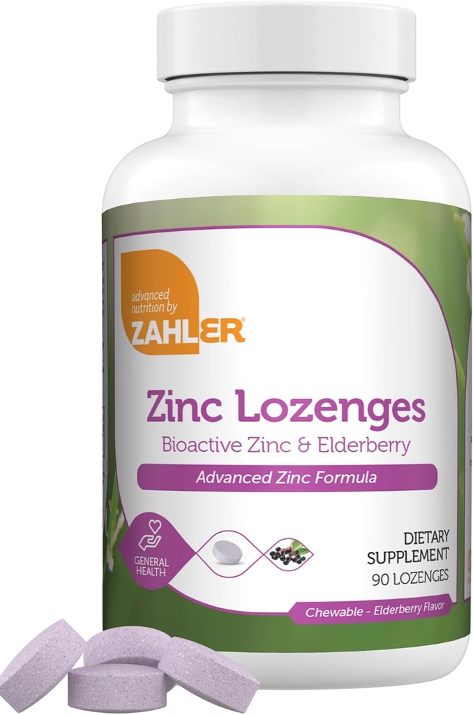 Zahler Elderberry Zinc Lozenges pour Adultes et Enfants - Delicious Chewable Zinc & Sambucus Elderberry Lozenges pour Immune Support - Kosher, Made in USA - Suppléments Zinc pour Hommes et Femmes (90 comte)