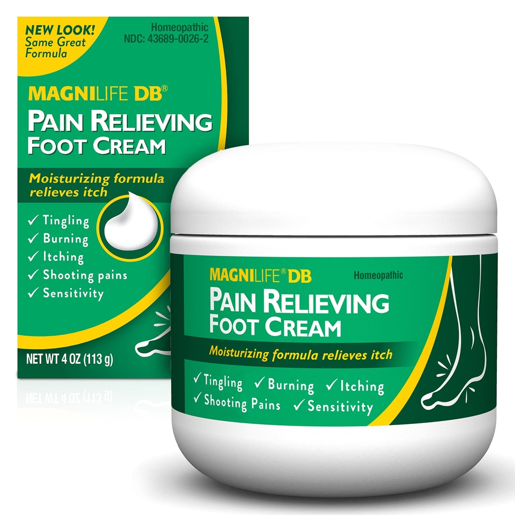 Crème de pied MagniLife DB, Relief calmant pour la brûlure, le tingling, le tir et les sensations d'étourdissement du pied - Apaisant sec, craqué, démangeaison, peau sensible (4 oz Jar)