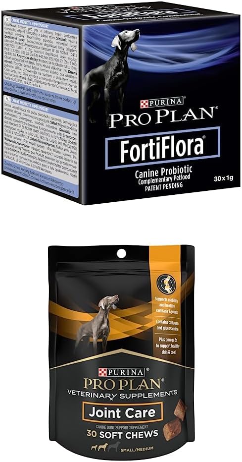 Bundle of Purina Pro Plan Vétérinaire Suppléments FortiFlora Dog Probiotique Supplément - 30 ct. Boîtes + Purina Pro Plan Vétérinaire Suppléments Soin articulaire pour les petits chiens de race Hip et joint 30ct