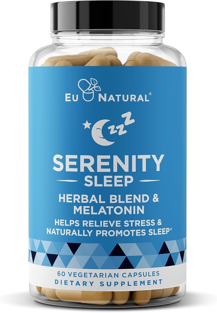 Serenity Sleep Natural Sleep Aid – Potent Blend of Magnésium, Valerian Root and Melatonin – Natural Sleep Aid – Non-Habit-Forming Way to Relax and Get a Good Night - 60 Vegan Soft Caps