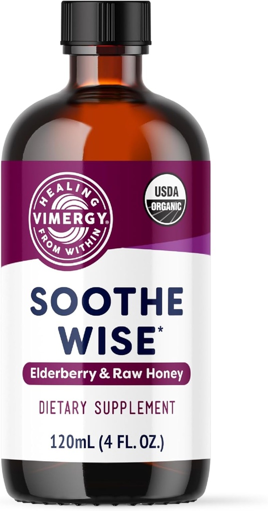 Vimergy Soothe Wise* – Fast-Absorbing Immune Support with Elderberry Syrup and Raw, Organic Honey – Coats and soothes Respiratory tissues – USDA Certified Organic, Vegan, Paleo-Friendly, Gluten-Free.