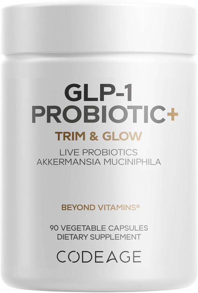 Codeage GLP-1 Probiotique+ - Probiotiques vivants Akkermansia, Clostridium, Bifidobacterium, Inuline de Chicory Probiotique, Prébiotiques et Postbiotiques Supplément - 500 millions d'UFA, 3 mois d'approvisionnement - 90 capsules