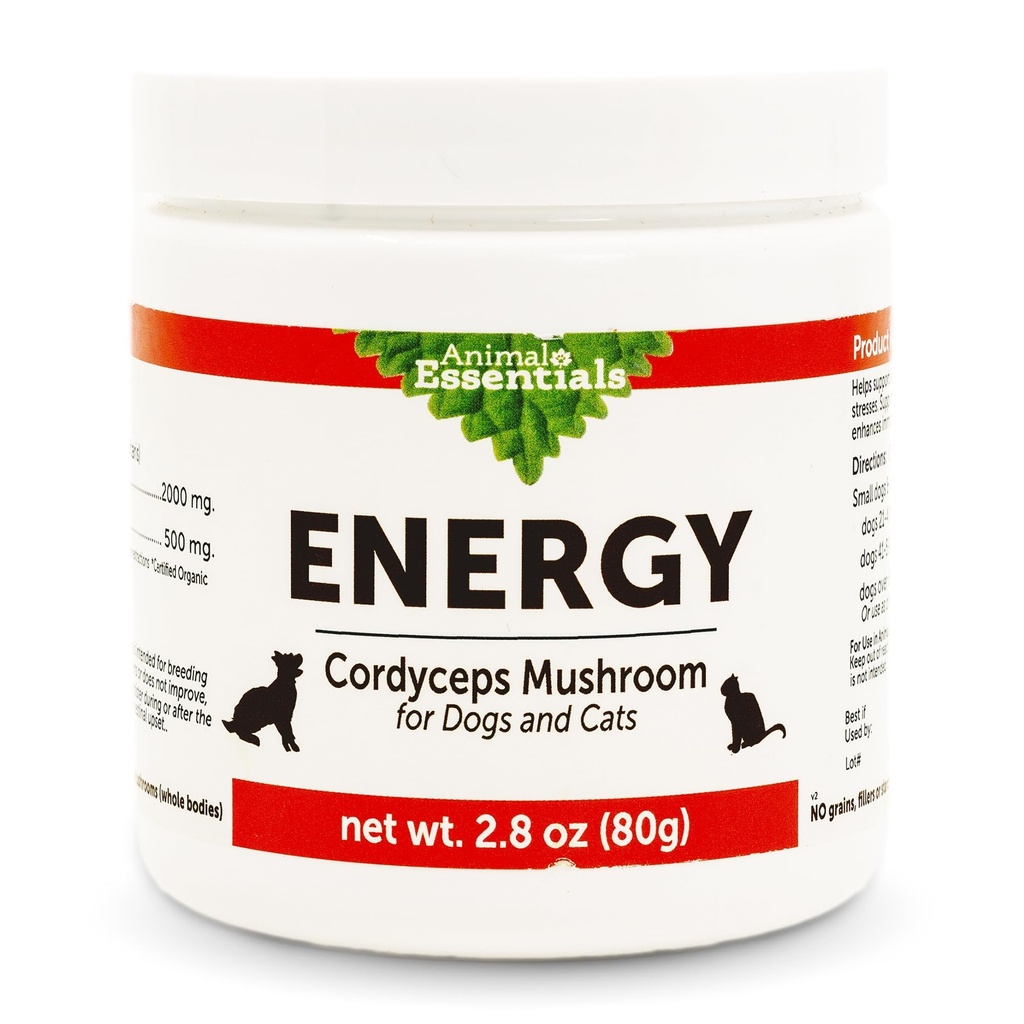 Animal Essentials Energy Cordyceps Supplément de champignons pour chiens et chats - Support Stamina & Endurance, fonctions respiratoires et rénales saines, antioxydant, extrait de poudre de champignons - 2,8 Oz (paquet de 1)