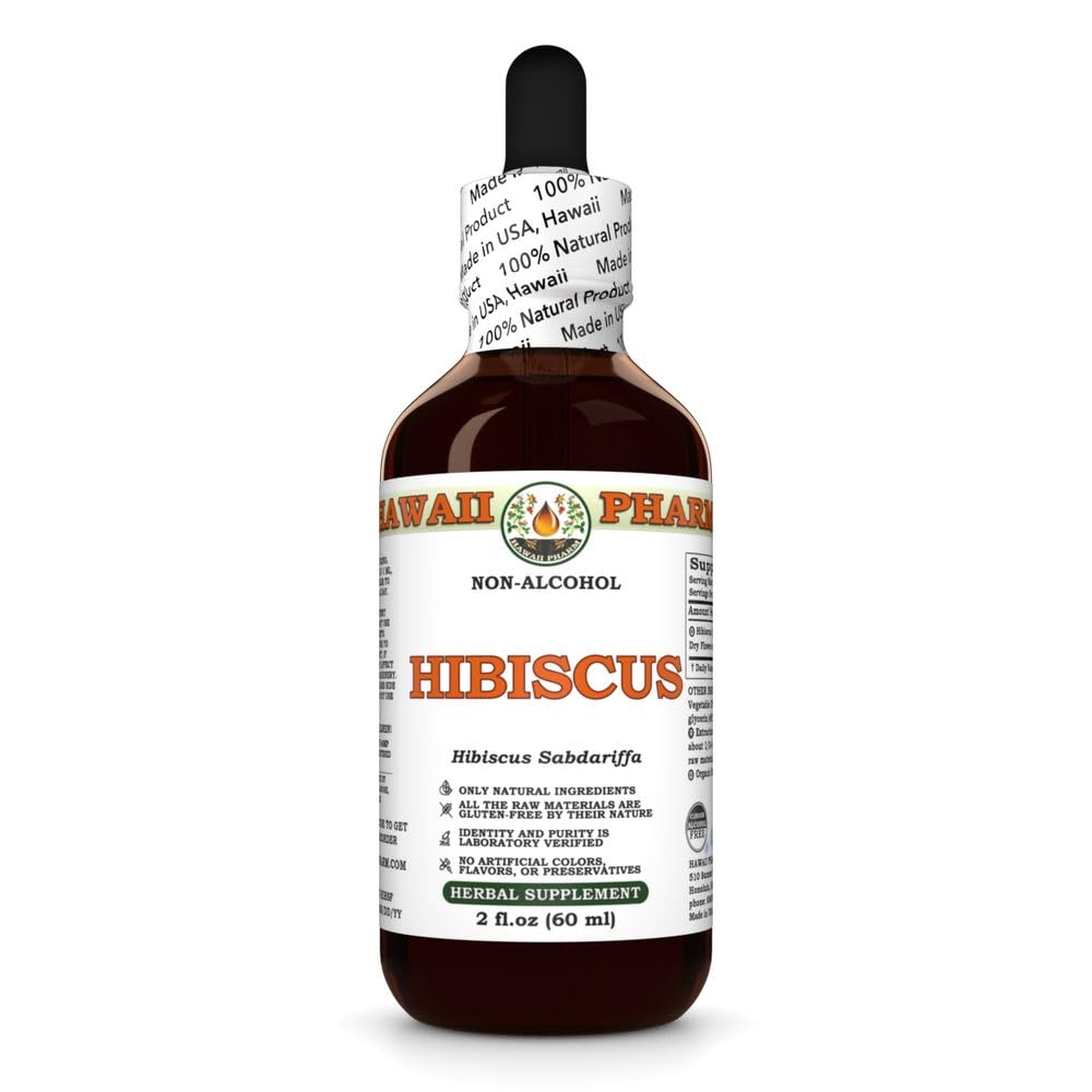 Hawaii Pharm Extrait sans alcool Hibiscus, Glycérite pour le soutien antioxydant, favorise la circulation, soutient la vitalité cardiaque, améliore la fonction hépatique, rafraîchit et revitalise - 2 fl.oz