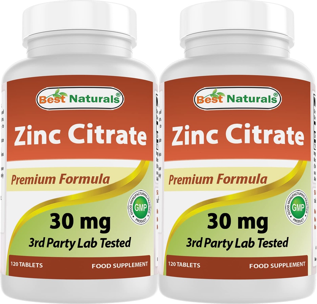 Meilleurs suppléments naturels de zinc 30mg (comme citrate de zinc) - zinc Vitamines pour adultes Imune Support - 120 comprimés (120 Compte (paquet de 2))