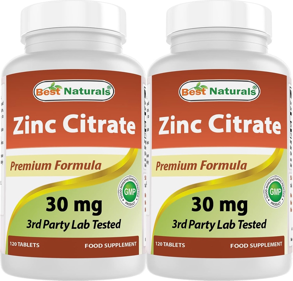 Meilleurs suppléments naturels de zinc 30mg (comme citrate de zinc) - zinc Vitamines pour adultes Imune Support - 120 comprimés (120 Compte (paquet de 2))