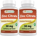 Meilleurs suppléments naturels de zinc 30mg (comme citrate de zinc) - zinc Vitamines pour adultes Imune Support - 120 comprimés (120 Compte (paquet de 2))