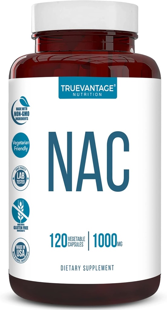 Supplément NAC (N-acétyl Cysteine) - Soutien aux antioxydants à 1000 mg - Promotion de la santé du foie et de la désintoxication - Améliore la santé pulmonaire et immunitaire - Capsules végétales - 120 Compte - 60 portions