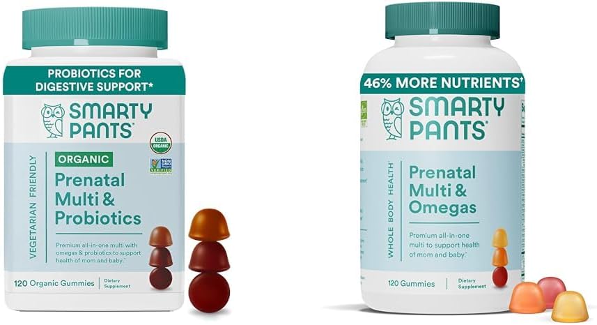 SmartyPants Vitamines prénatales organiques pour les femmes Gommies multivitamines: Probiotiques, Biotine, Méthylfolate, Omega 3, Vitamine D3, B12, B6, A, K & Zinc, 120 Nombre