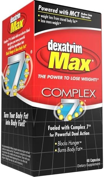 ILIOS Dexatrim Max Complex-7. Les pilules de régime pour perdre du poids - 7 ingrédients puissants pour réduire la faim et la graisse du corps, suppléments de brûleur de graisse, pilules de perte de poids pour les femmes et les hommes, 1 paquet avec 60 capsules