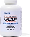Major Oyster Shell Calcium avec vitamine D3 500 mg / 5 mcg (200 UI) - Supplément de calcium quotidien - 300 comprimés (1 emballage)