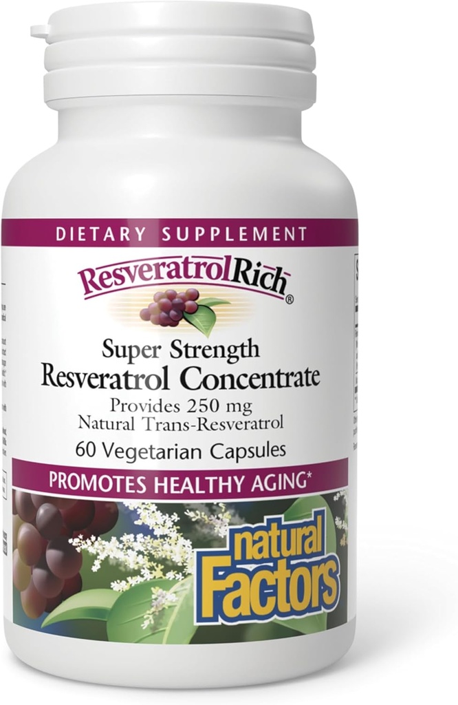 ResveratrolRich par Facteurs Naturels, Concentré de Resveratrol Super Strength, favorise le vieillissement en santé, 60 capsules (60 portions)