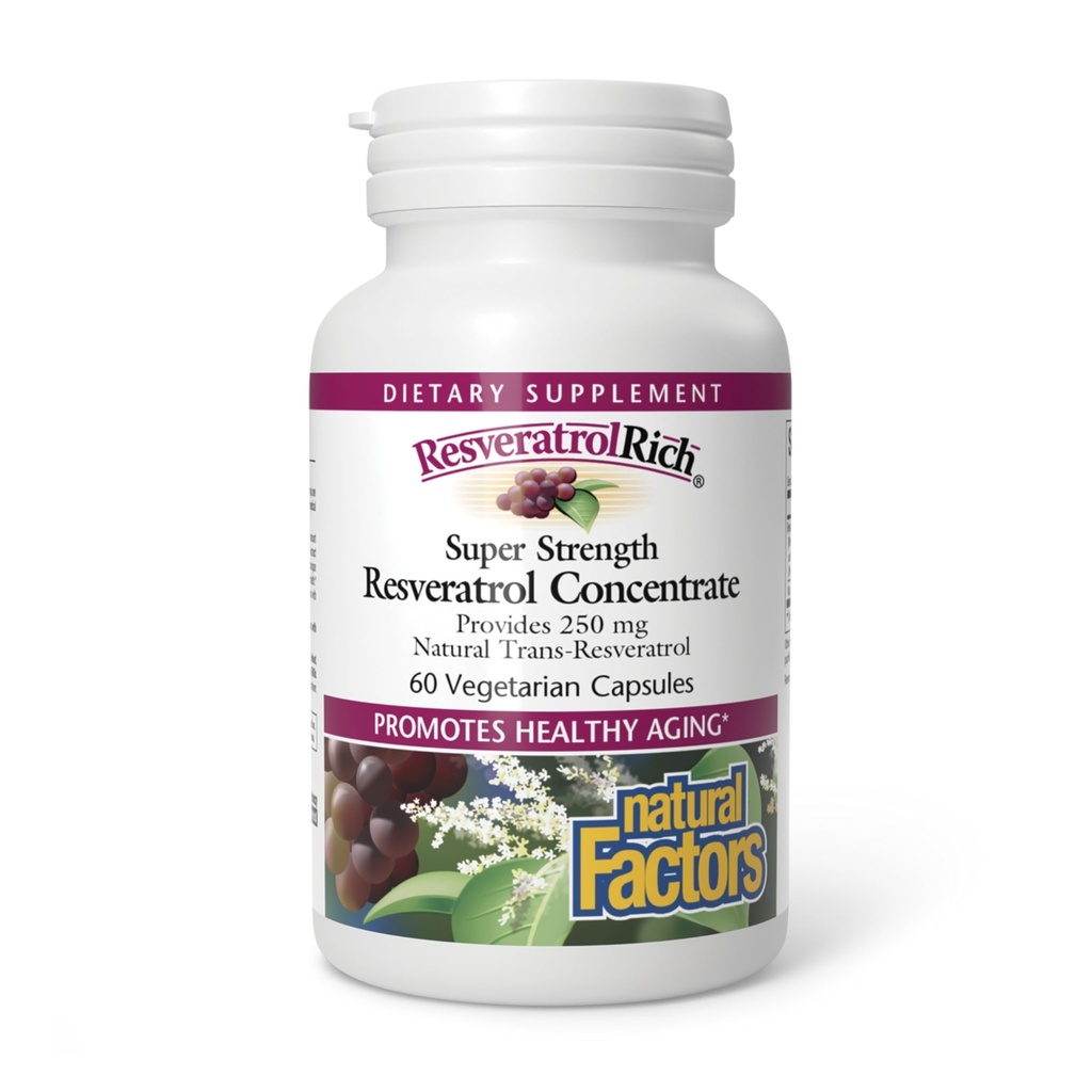 ResveratrolRich par Facteurs Naturels, Concentré de Resveratrol Super Strength, favorise le vieillissement en santé, 60 capsules (60 portions)