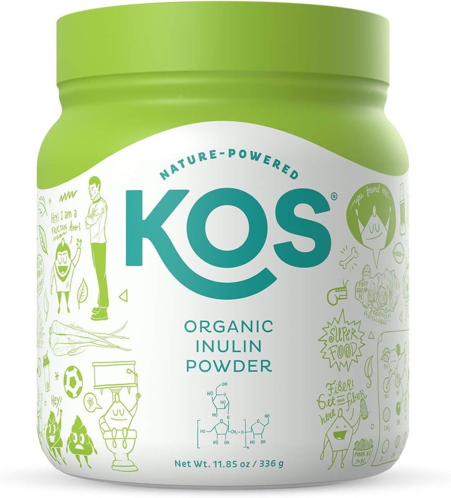 Poudre d'inuline biologique KOS, non aromatisée et non sucrée Superfood - Inuline végane pour le soutien intestinal prébiotique, promotion de la santé digestive - USDA certifié, sans OGM, sans soja et sans gluten, 112 portions Sac